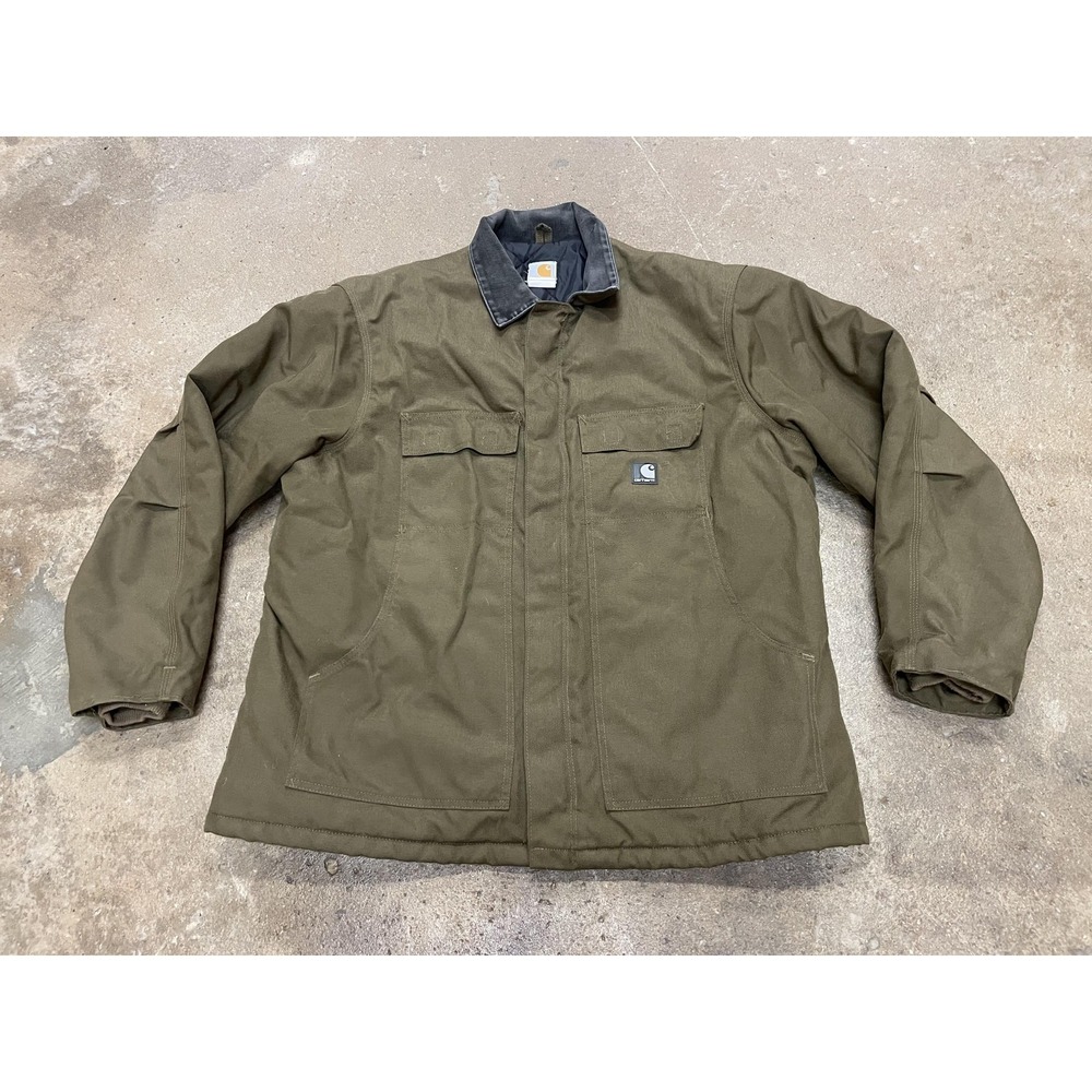 Carhartt Coat Mens‎ 2XL Green Duck Canvas Quilted Full Zip Insulated Work Jacket
